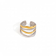 J&D Modern Minimalist 18K gold stainless steel Two Tone Multi-Layer Lines Adjustable Open Rings