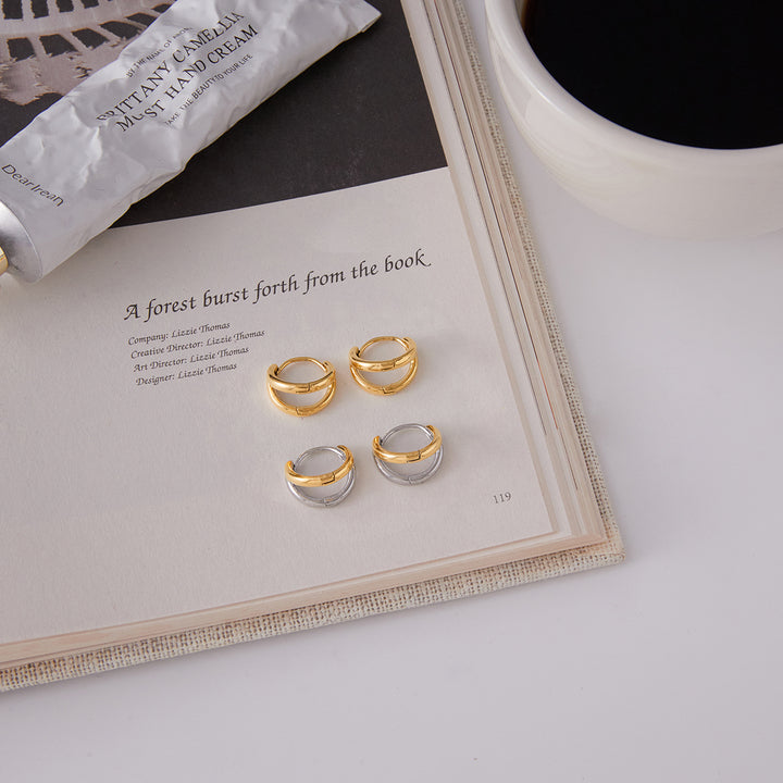 J&D Trendy 18K Gold Plated Stainless Steel Earring Two Tone Hollow Earring Jewelry for Women