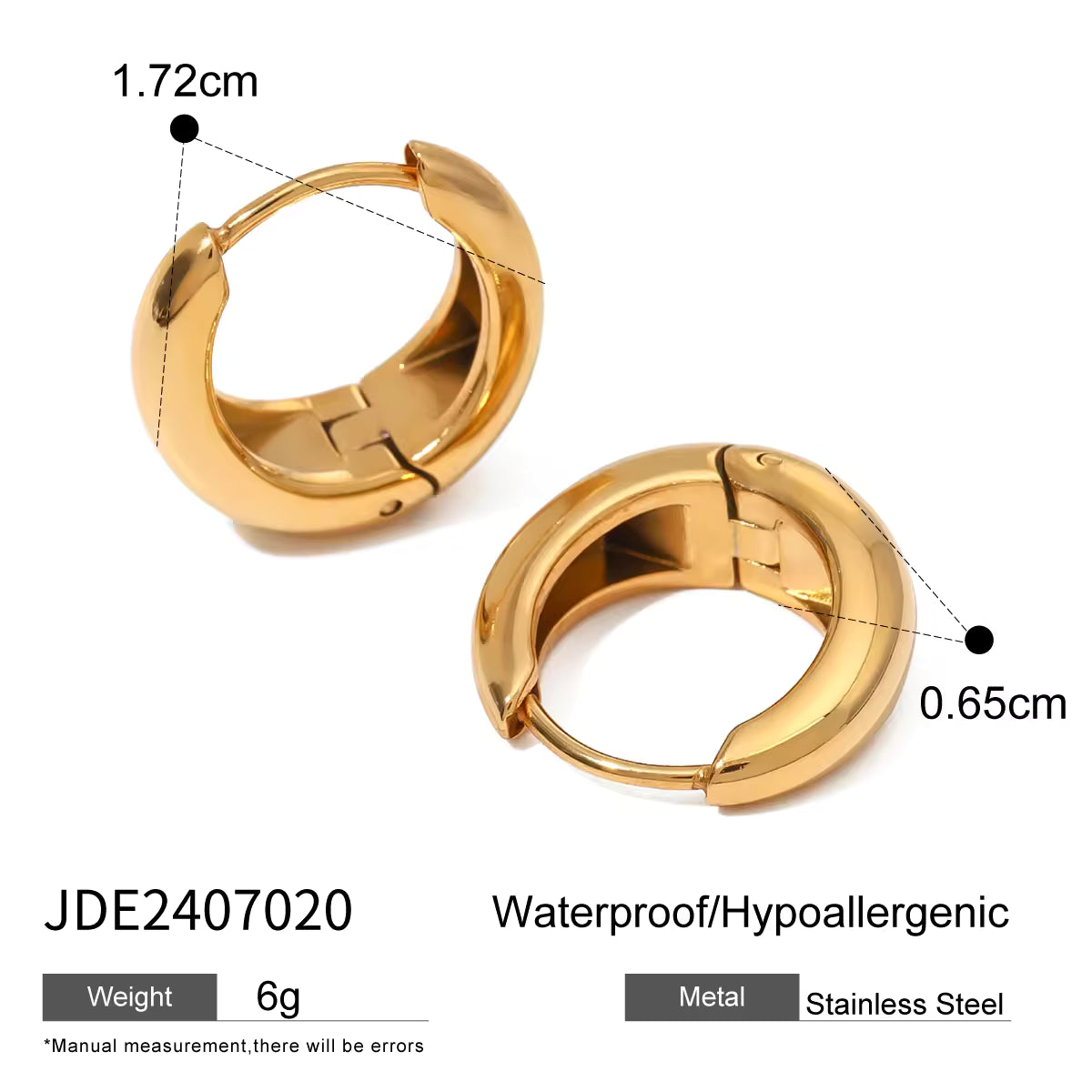 Geometric Jewelry 18K Gold Plated Earrings Stainless Steel Waterproof High Polish Huggie Hoop Earring for Girls