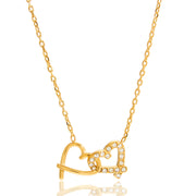 J&D 18K Gold Plate Stainless Steel Necklace Classic Zircon Heart Double-ring Interlocking Pendant Necklace