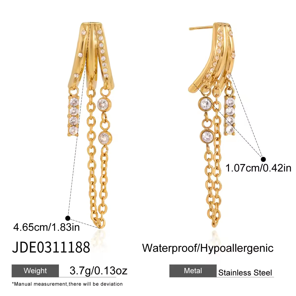 Luxurious Three Layer Fringe Earrings 18K Gold Plated Stacked Square Pendant with Crystal and Zircon Dazzling Drop Earrings