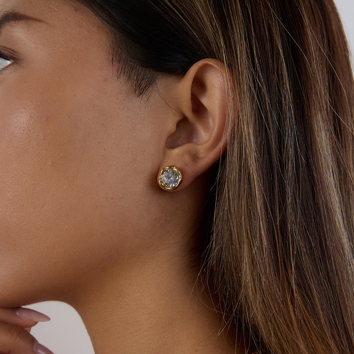 J&D Cute and Romanic Style Stainless Steel Classic Round White Zircon Stud Earring