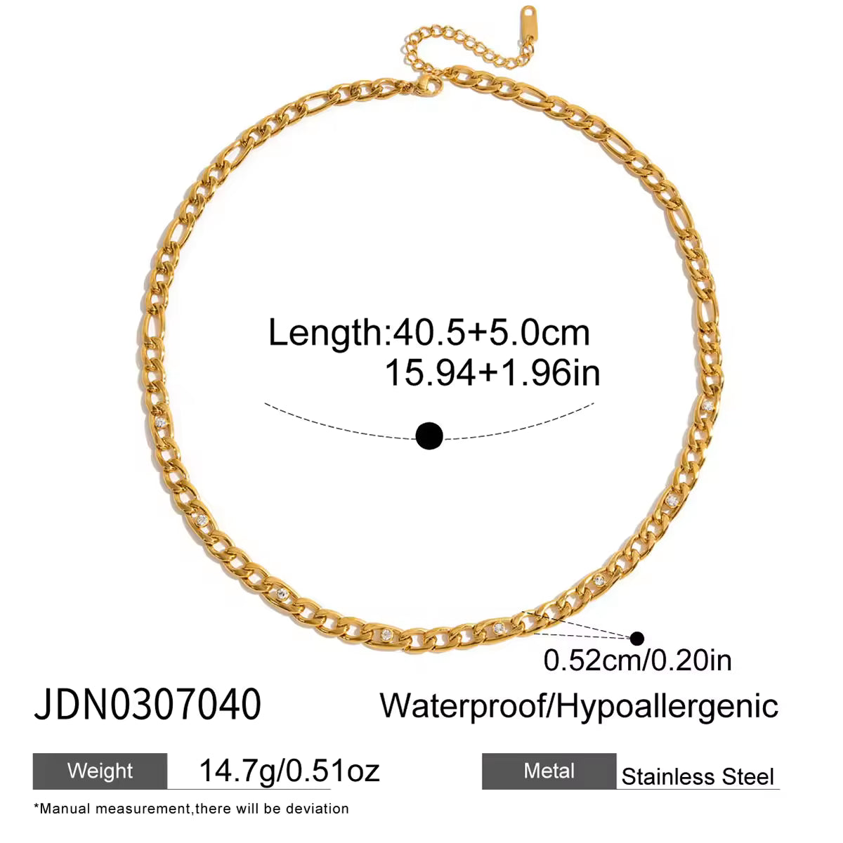 18K PVD Gold Plate Stainless Steel Necklace Classic White Rhinestone Hollow O-Shaped Chain Necklace