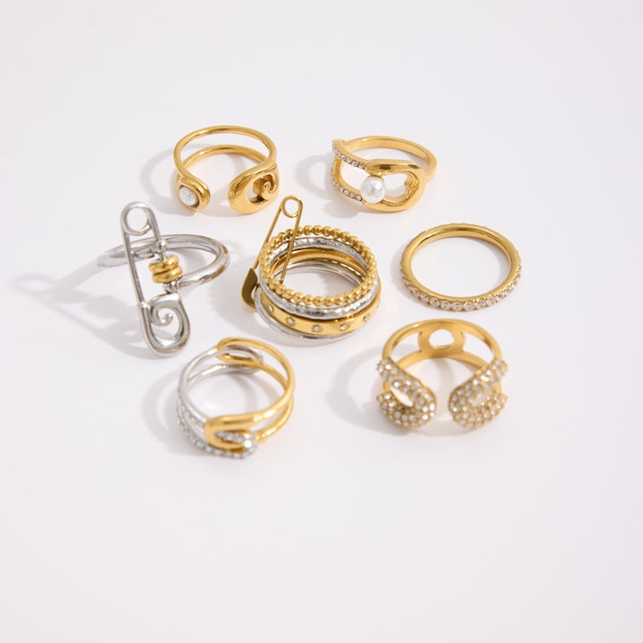 J&D Jewelry Waterproof Pin Ring Women Stainless Steel Paper Clip Two Tone Multi Hoop Finger Ring