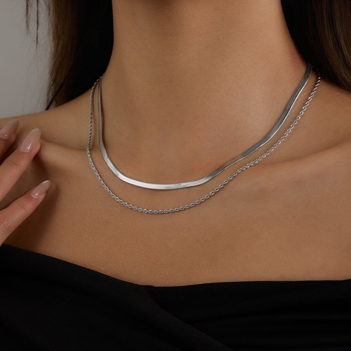 J&D Jewelry Waterproof 18K PVD Gold Plating Also Silver Colorway Two Layers Rope Flat Snake Chain Necklace