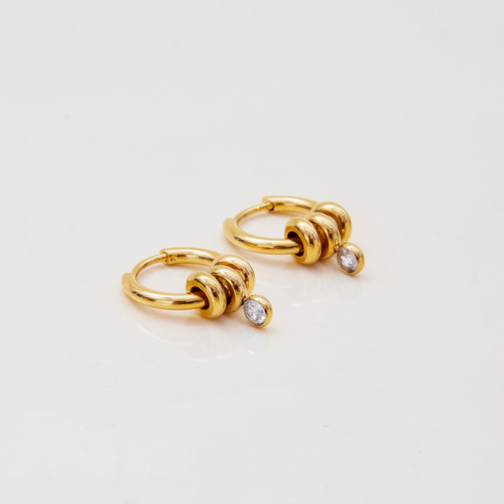 J&D Modern Minimalist 18K Gold Stainless Steel Zircon Pendant Hoop Earrings