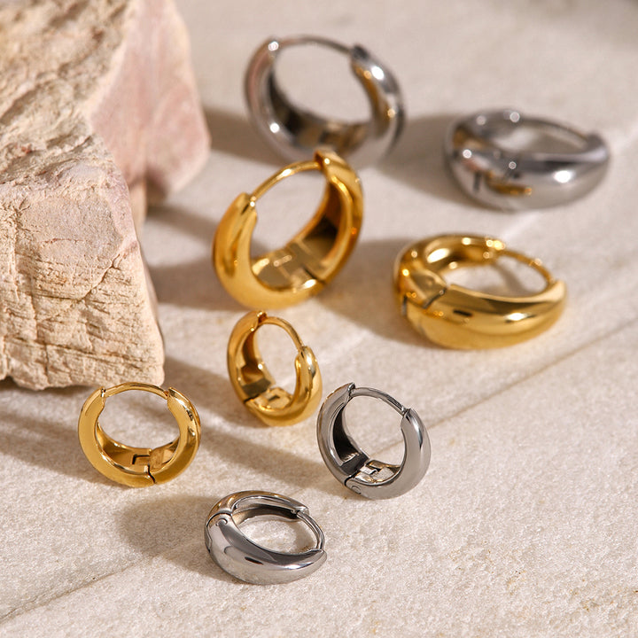 J&D Geometric Jewelry 18K Gold Plated Earrings Stainless Steel Waterproof High Polish Huggie Hoop Earring for Girls