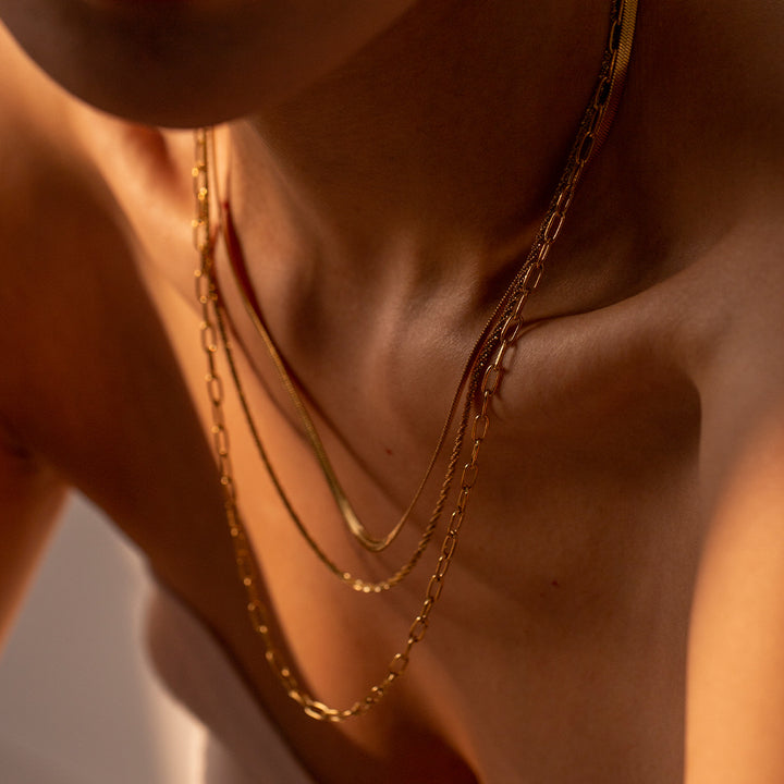 J&D New Arrival Stainless Steel Simple Design Minimalist Chain Layered Necklace Set for Women