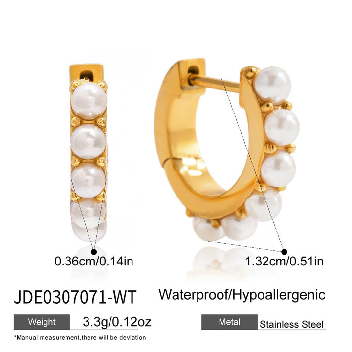 J&D Waterproof Stainless Steel Anti Tarnish Daily Wearing Smooth Turquoise White Pearl Cab Huggie Hoop Earrings