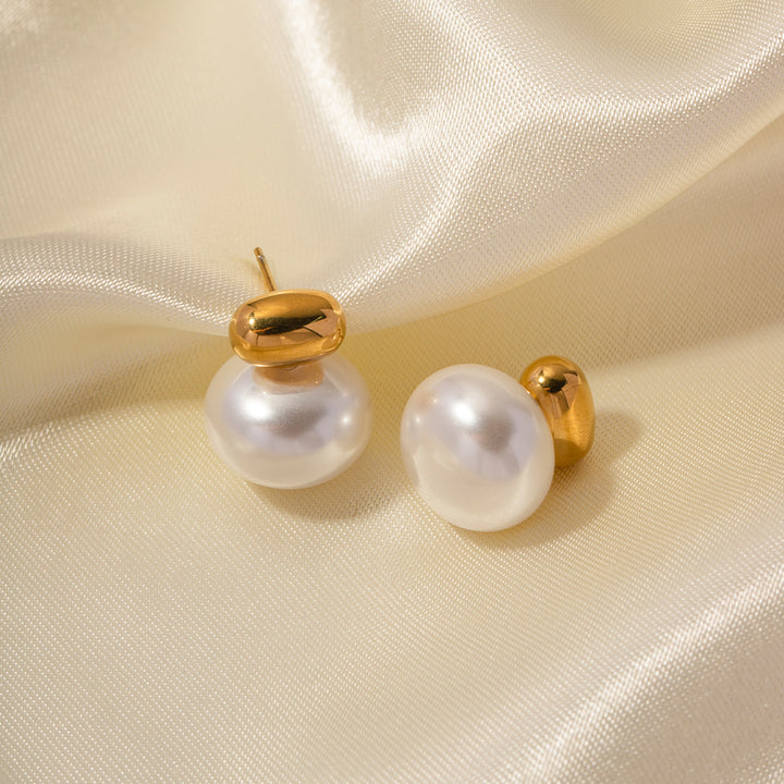 Trendy Women's 18K Real Gold Plated Stainless Steel Ball Earrings Classic Pearl Stub Drop Earrings