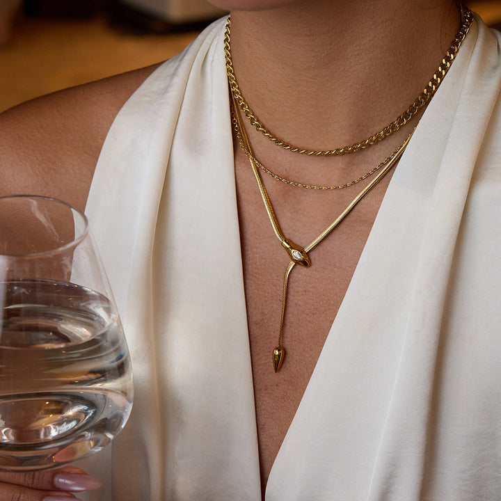 J&D Fashion Trend 18K Gold Stainless Steel Necklaces Zircon Unique Snake Necklaces for Women