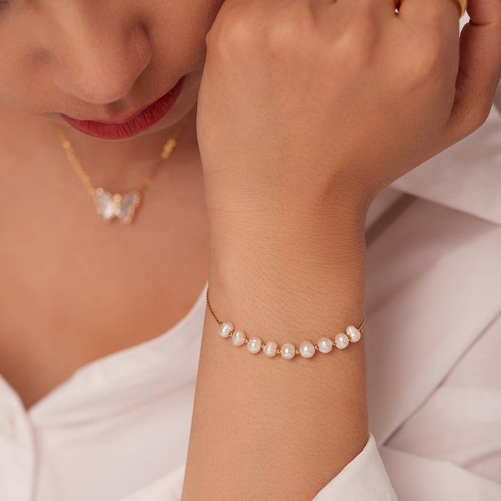 Manufacturer Natural Pearl Charm Bracelet Stainless Steel 18K Gold Tarnish Free Jewelry Beads Bracelet for Girl