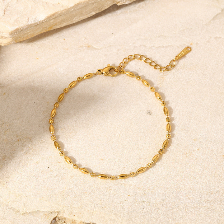 Classic Oval Beads Pure Chain Minimalist Stainless Steel 18K Gold-plated Jewelry Bracelet for Women