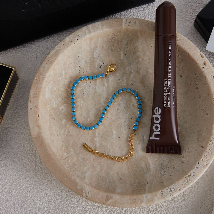 J&D New Arrival 18K PVD Gold Plating Anti Tarnish Waterproof Opaque Blue Turquoise Tennis Bracelet for Women