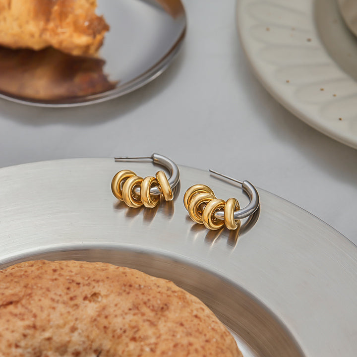 J&D New Arrivals Minimalist Two-Tone Earring Hoop Ring Dangle Earring Fashion C Shape Stud Earring