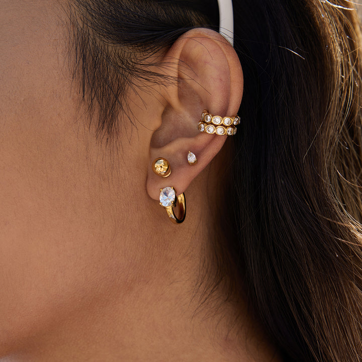 J&D Exquisite Zirconia Ear Cuff 18K Gold Plated Stainless Steel Classic Fashion Round CZ Ear Cuff White Green Zirconia Ear Cuff