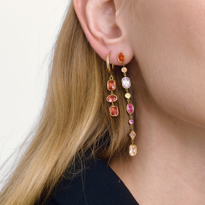 J&D Women's Red Zirconia Tassel Earrings - 18K Gold Plated Geometric Drop Earrings