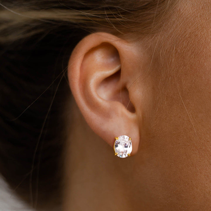 J&D Classic Stud Earring Jewelry for Women Stainless Steel Large Zircon Semi-precious Stone Solitaire Diamond Earring
