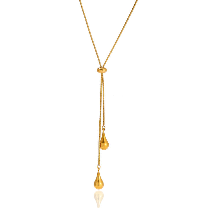 J&D 18K Gold Plate Stainless Steel Necklace Classic Minimalist Drop Pendant Adjustable Y-shaped Chain