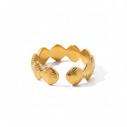 Charm Stainless Steel 18K Gold Plated Jewelry Gift Opening Scallop Shell Chain Rings for Women