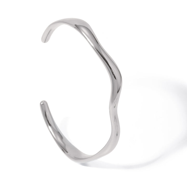 J&D Stainless Steel Fine Wave Open Bangle Bracelet Minimalist Design