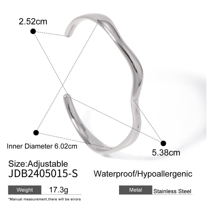 J&D Stainless Steel Fine Wave Open Bangle Bracelet Minimalist Design