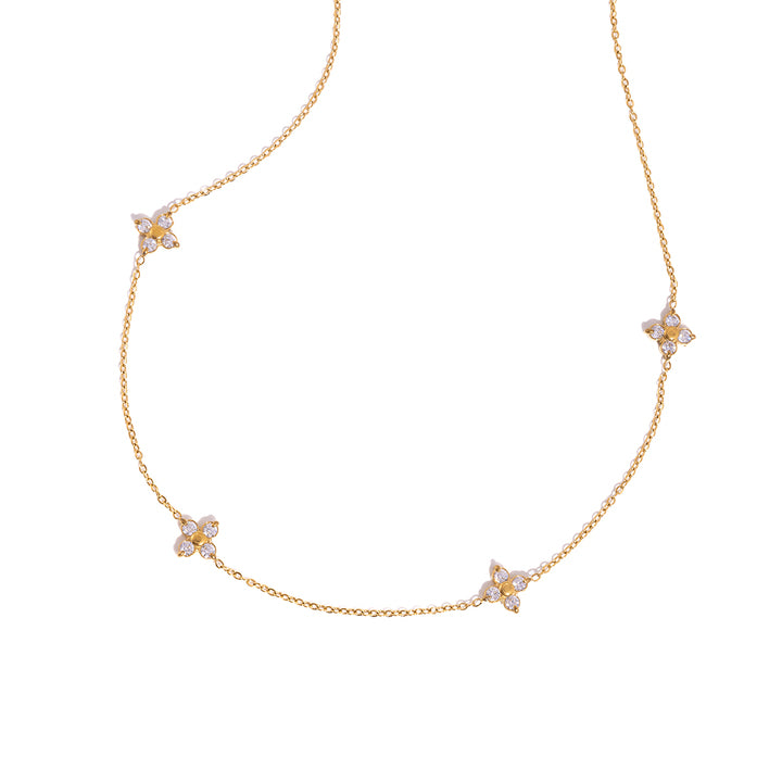 J&D Classic Style 18K Gold Stainless Steel White Zircon Flower O-chain Necklaces