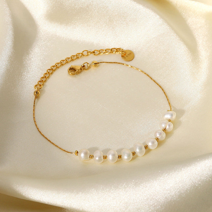 Manufacturer Natural Pearl Charm Bracelet Stainless Steel 18K Gold Tarnish Free Jewelry Beads Bracelet for Girl