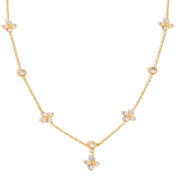 J&D 18K PVD Gold Plate Stainless Steel Necklace Trendy Classic White Zircon Four-leaf Clover Necklace