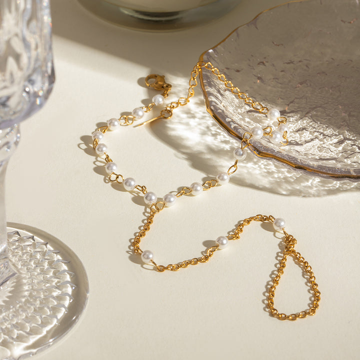J&D Celestial Butterfly Whisper 18K Gold Stainless Steel Pearl Finger Chain Minimalist Hand Chain Everyday Layered Arm Art