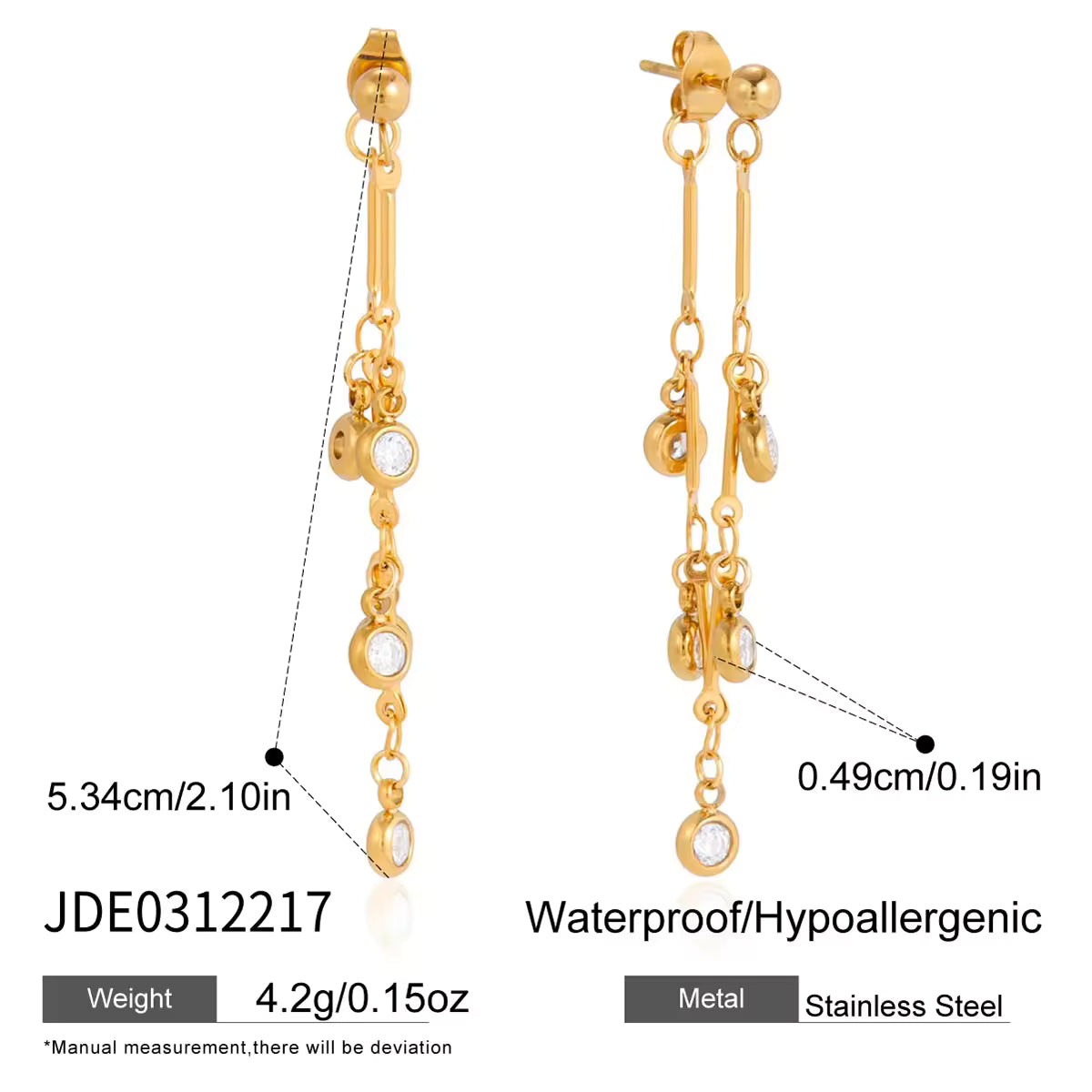 Elegant Graceful Zircon Tassel Earrings 18K Gold Stainless Steel Classic Zircon Chain Tassel Earrings