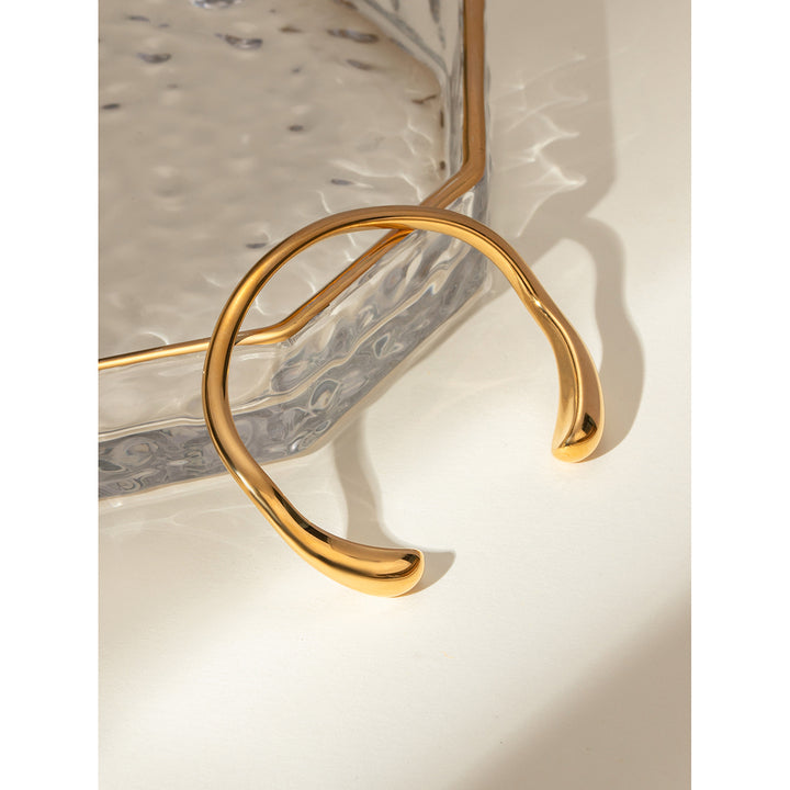 J&D Minimalist Stainless Steel 18K Gold Plated Bangles Glossy Women Simple Open Bracelets Cuff Bangles
