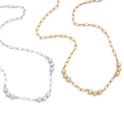 J&D 18K PVD Gold Plate Stainless Steel Chain Minimalist Classic White Cubic Zirconia Paperclip Necklace