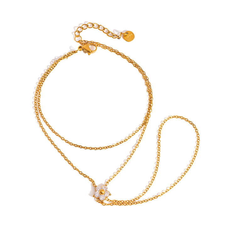 J&D Classic Style 18K Gold Stainless Steel White Zircon Double-layer Finger Bracelets