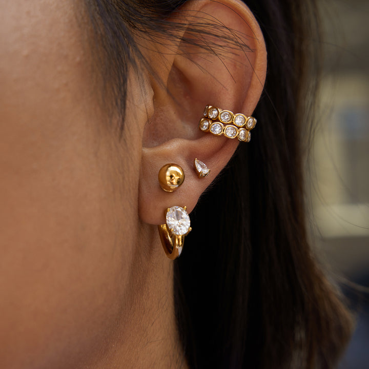 J&D Exquisite Zirconia Ear Cuff 18K Gold Plated Stainless Steel Classic Fashion Round CZ Ear Cuff White Green Zirconia Ear Cuff