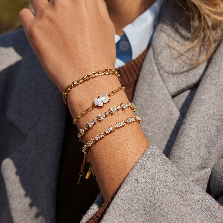 J&D Geometric Clear Zircon Luxury Tennis Bracelet Stacking Fashion Jewelry Daily Wearing