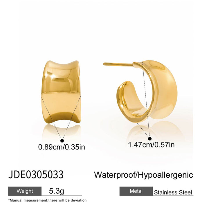 J&D Trendy Fashion Hoop Earring 14K Gold Plated Stainless Steel Classic Irregular Polished Hollow Wide Hoop Earring
