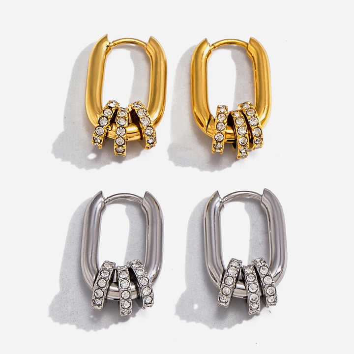 J&D 18K Gold Plated Stainless Steel U Shape Rhinestone Hoop Earrings Women Hypoallergenic Waterproof Classic Elegant Jewelry