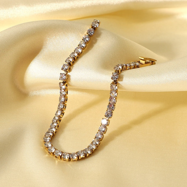Trendy 14k Gold Plated Full Zircon Plated Claw Setting Stainless Steel Bracelets for Ladies Gift