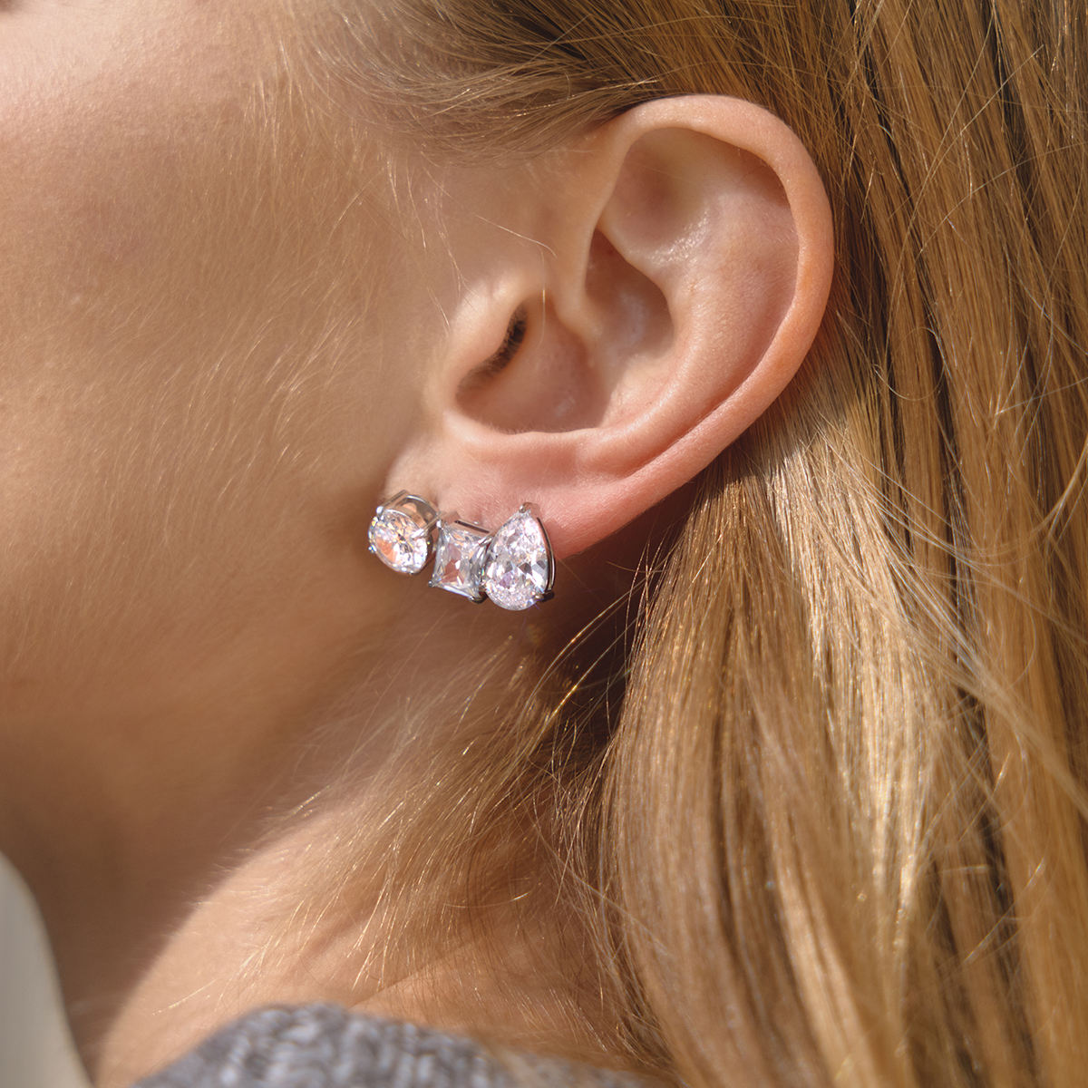 Classic Stud Earring Jewelry for Women Stainless Steel Large Zircon Semi-precious Stone Solitaire Diamond Earring