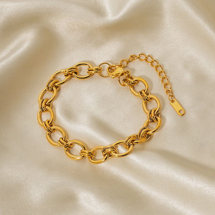 New Arrival Jewelry 18K Gold Plated Stainless Steel Oval Cross Jewelry Bracelet for Women