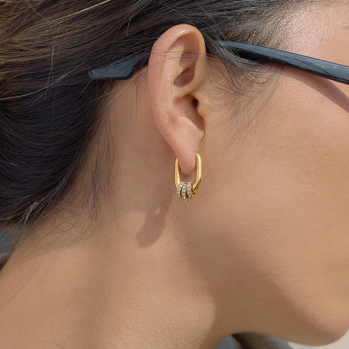 J&D 18K Gold Plated Stainless Steel U Shape Rhinestone Hoop Earrings Women Hypoallergenic Waterproof Classic Elegant Jewelry