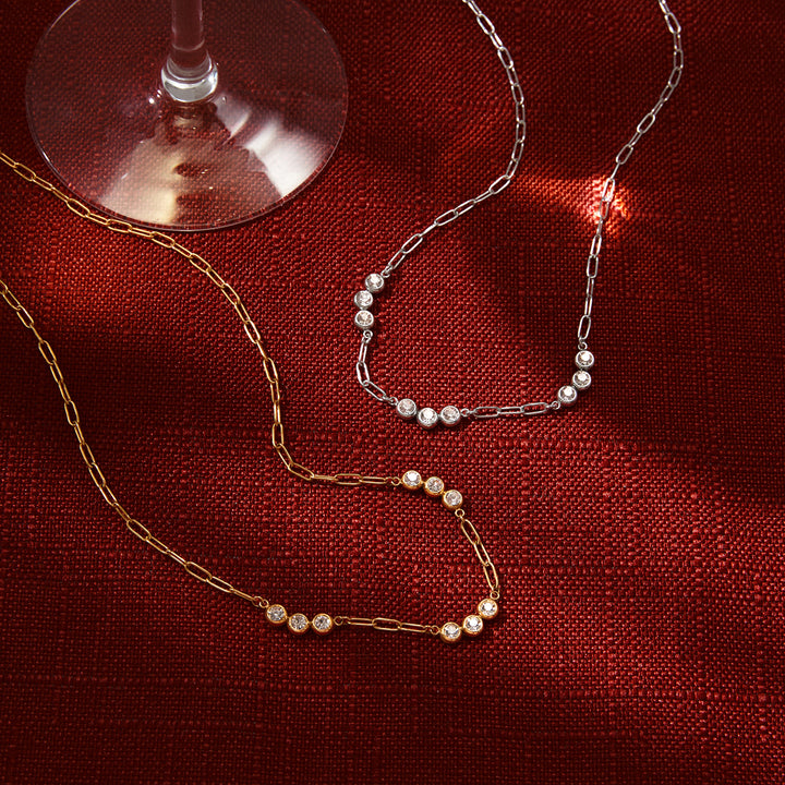 J&D 18K PVD Gold Plate Stainless Steel Chain Minimalist Classic White Cubic Zirconia Paperclip Necklace