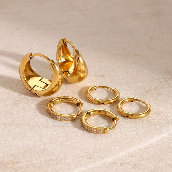 J&D 18k Gold Stainless Steel White Water Drill Solid Circle Ear Clips Set of 3