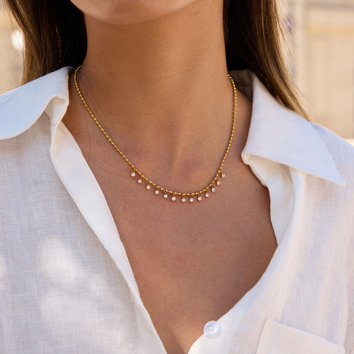 J&D Crystal Pendant Necklace 18K Gold Plated Stainless Steel Multi Shape Zirconia Charm Bead Chain Timeless Everyday Jewelry