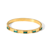18k Gold Plated Green Cubic Zirconia Bezel Setting Dainty Stainless Steel Bangles for Women As Gift