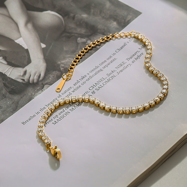 J&D Luxury Stylish 18K Gold Stainless Steel Tennis Chain 3MM Zircon Chain Sports Tennis Chain Bracelet