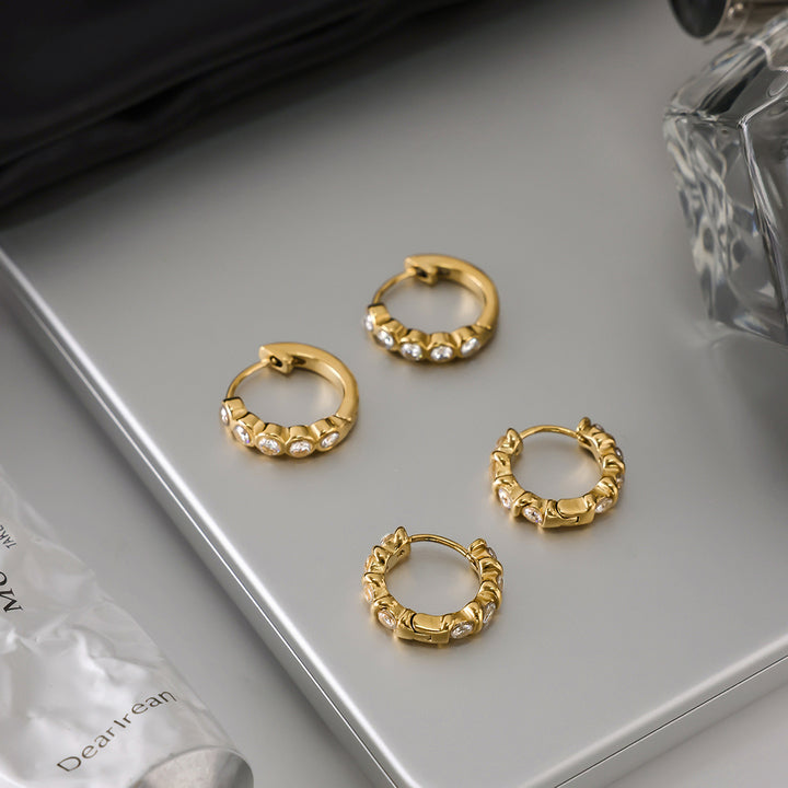 J&D Minimalist 18K Gold Plated Stainless Steel Earring Fashion Zircon C-Circle Hoop Earring Jewelry