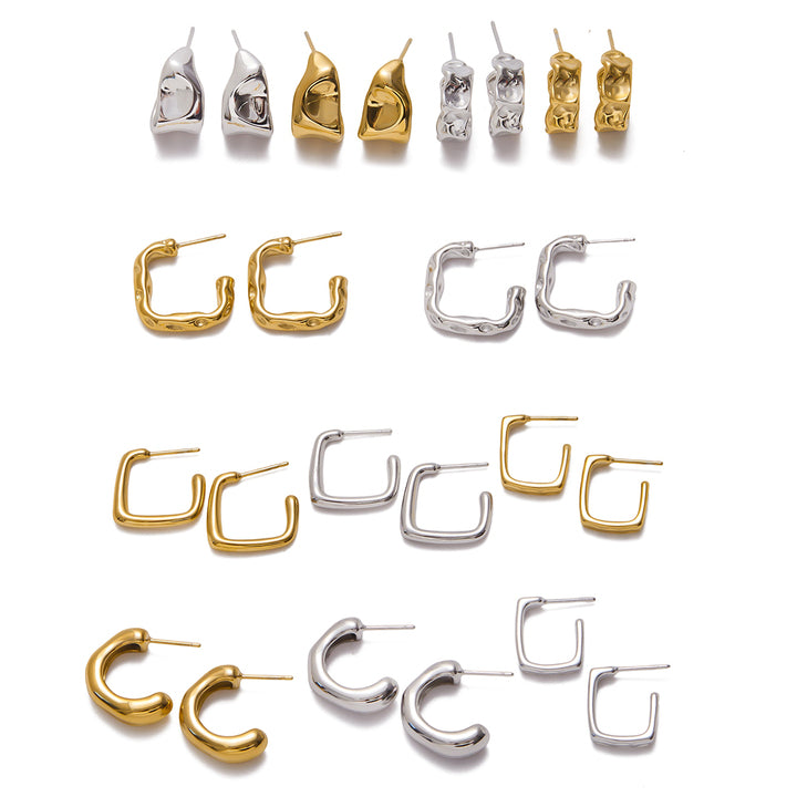J&D Modern Minimalist 14k Gold Stainless Steel C Circle Earring Fashion Classic Polished Wide C Hoop Earrings