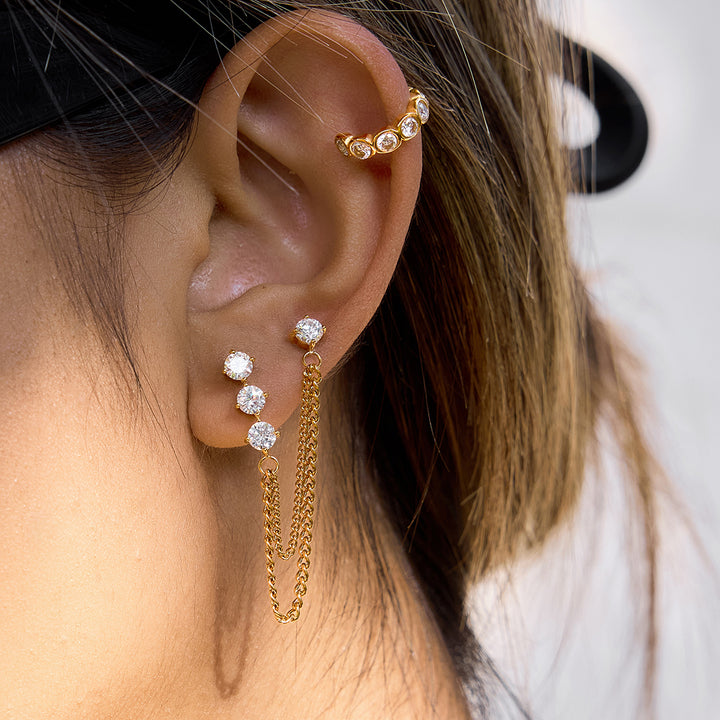 J&D Elegant Linear Chain Tassel Earrings 18K Gold Plated with Cubic Zirconia Accents Classic Drop Dangle Earrings for Women